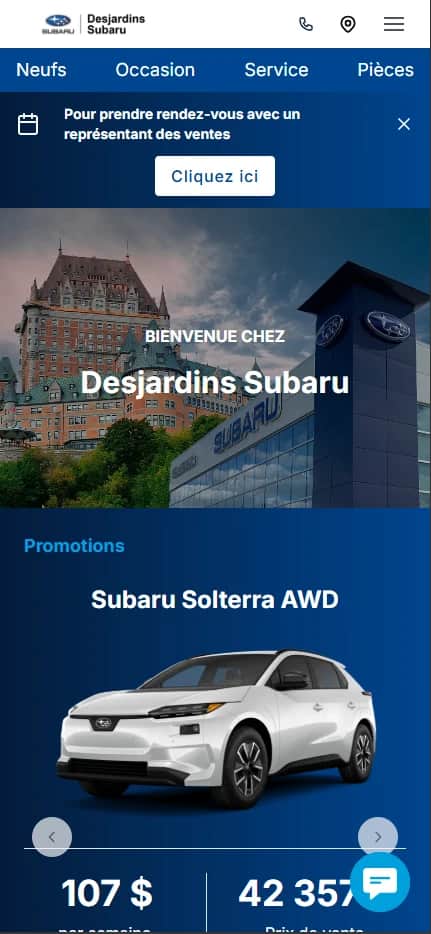 Aperçu du site Desjardins Subaru sur mobile